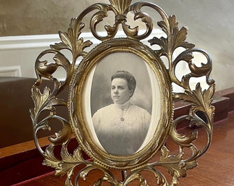 Vintage Ornate Brass Picture Frame; Antique Picture Frame