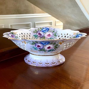Hand Painted Porcelain Centerpiece Compote; Vintage Porcelain Dish; Vintage Compote; Dresden Style