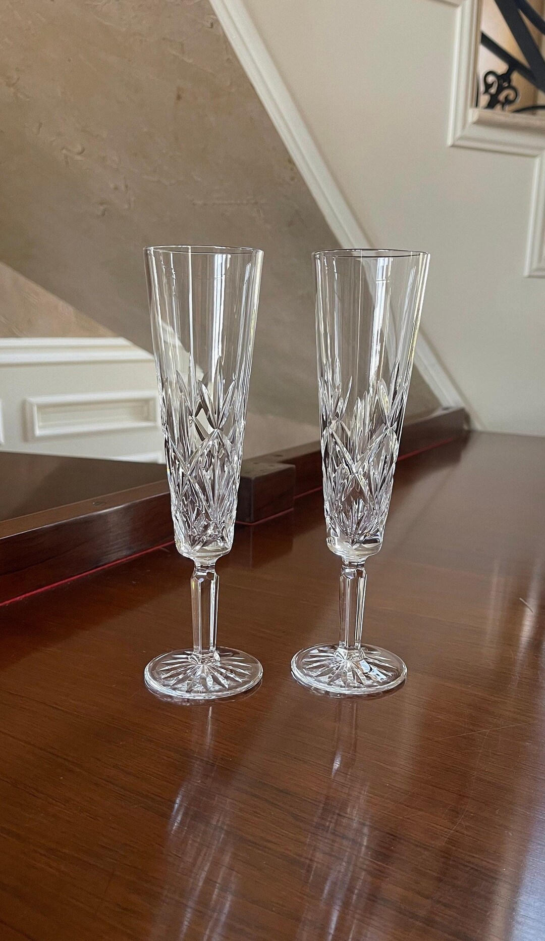 PAIR of Tiffany & Co. Crystal Champagne Toasting Flutes Sybil Pattern
