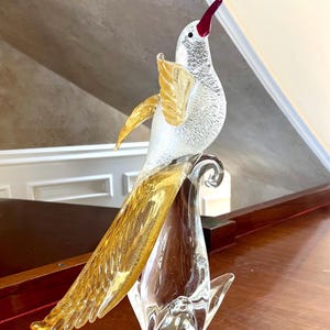 Murano Glass Silver And Golden 13 3/4” Tall Bird; Murano Italy