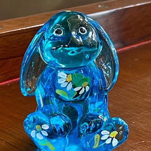 Fenton Glas handbemalte Lop Ohr Häschen Figur Briefbeschwerer; Vintage Fenton Glaskaninchen