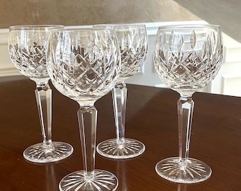 SET OF 4 Waterford Crystal Lismore 7 1/2” Balloon Wine Hock Glasses; Vintage Waterford Lismore Wine Glasses Made in Ireland