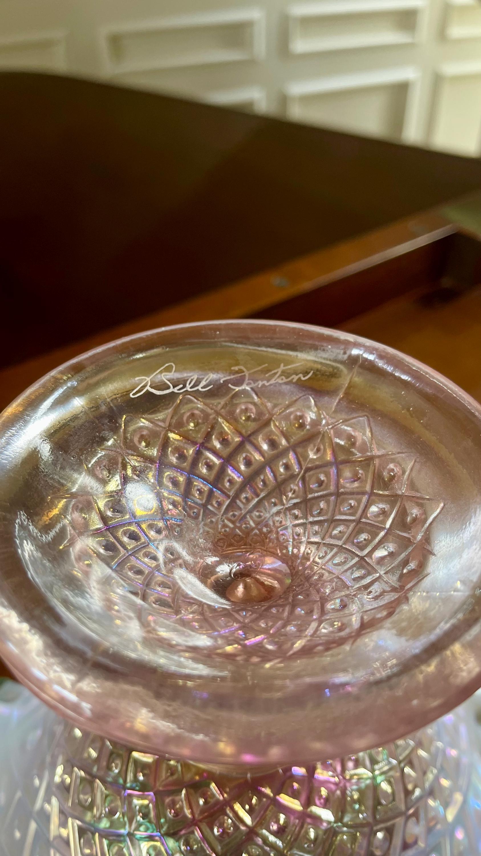 Fenton Pink Opalescent Diamond Lace Epergne Signed by Bill Fenton