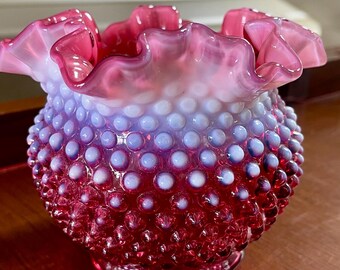 ヴィンテージ フェントン オパールセント クランベリー ローズ ボウル