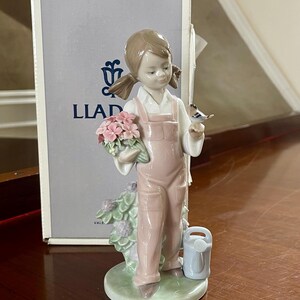 Lladro “spring” Girl With Bird, Flowers and Watering Can #5217