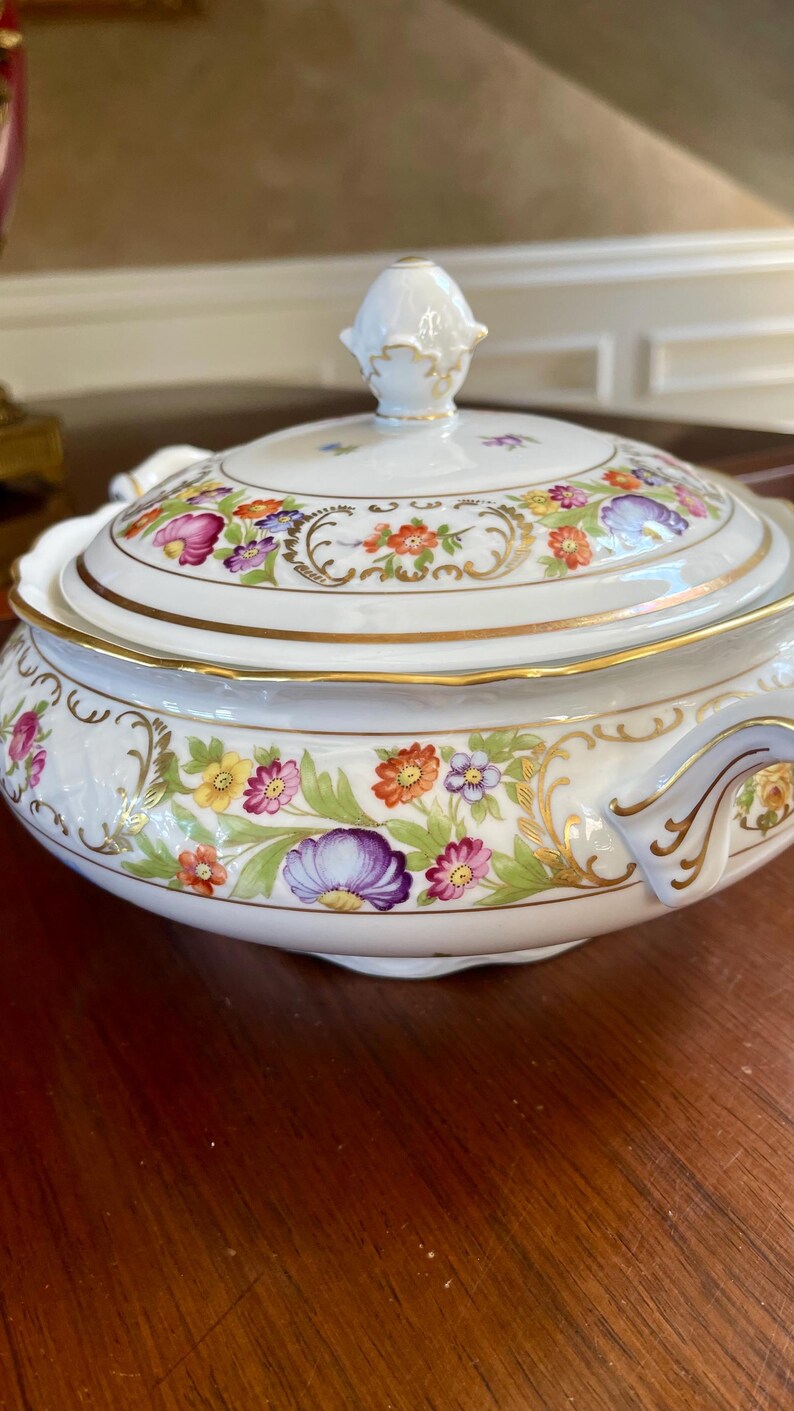 Schumann Bavaria Empress Dresden Flowers Round Covered Vegetable Bowl ...