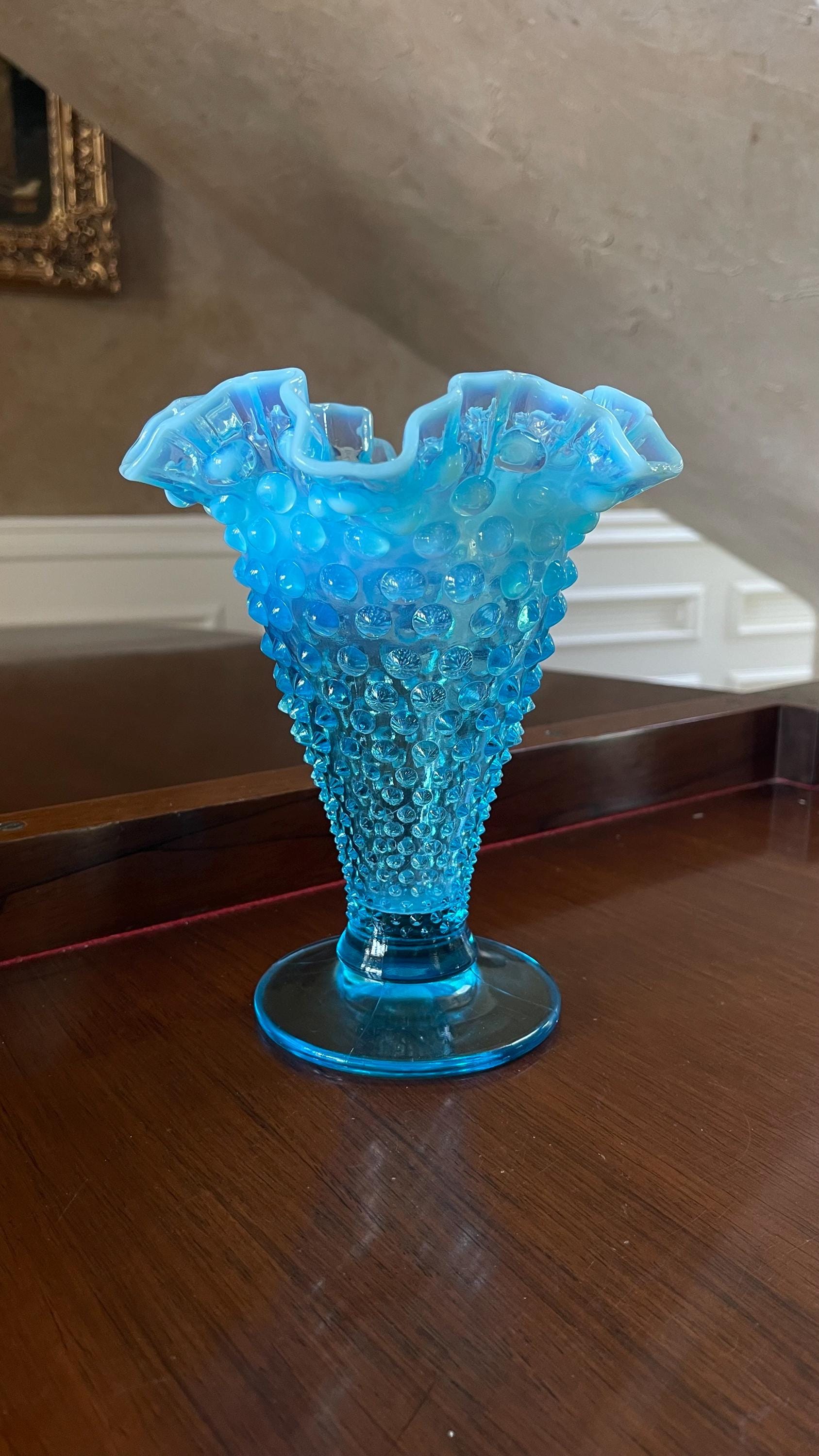 Rare Size Fenton Large Aqua Blue Opalescent 7 1/2” Hobnail