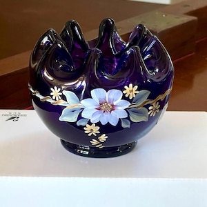 Fenton Glass Royal Purple 75. Diamant-Jubiläumsfeier Handbemalte Rosenschale