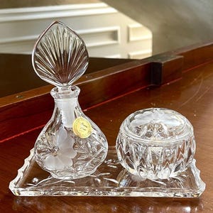 Vintage Lead Crystal Princess House Perfume Bottle, Trinket Box and Tray made in Germany.