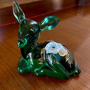 Fenton Glass Hand Painted Fawn Deer; Paperweight; Vintage Fenton Glass