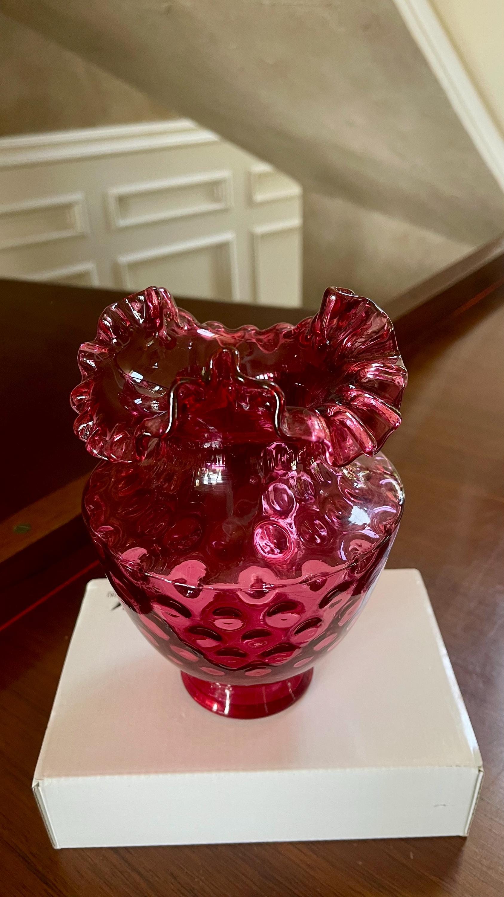 フェントン　ヴィンテージ 　ホブネイル　クランベリーガラス花瓶 フェントン ヴィンテージ ホブネイル クランベリーガラス花瓶