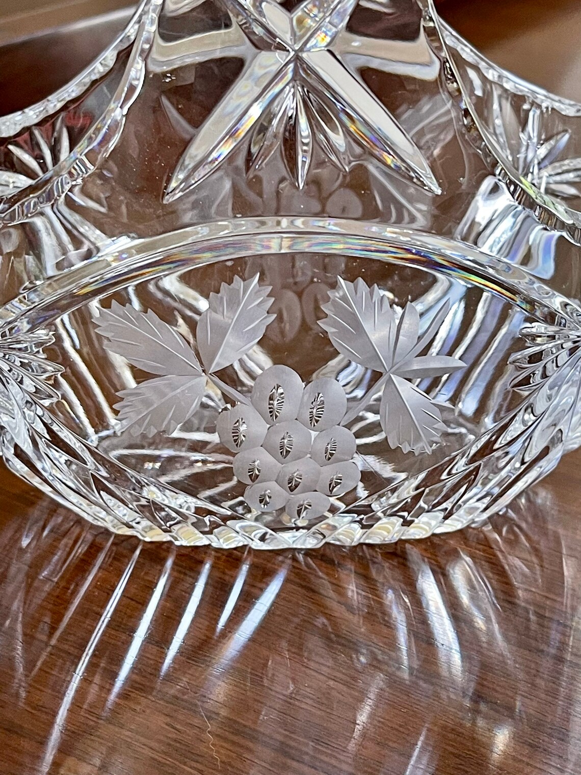 Vintage Hand Cut Lead Crystal Basket Grape Pattern Cut Etsy