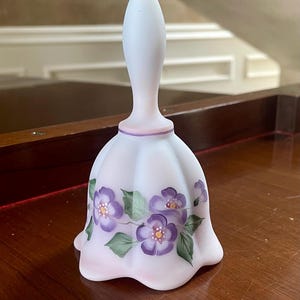 Fenton Blue Burmese Satin Glass Hand Painted Melon Bell