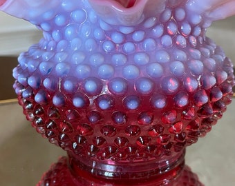 花瓶・フラワースタンド FENTON CRANBERRY OPALE SCENT HOBNAIL Vintage Fenton Opalescent Cranberry Rose Bowl; Vintage Cranberry