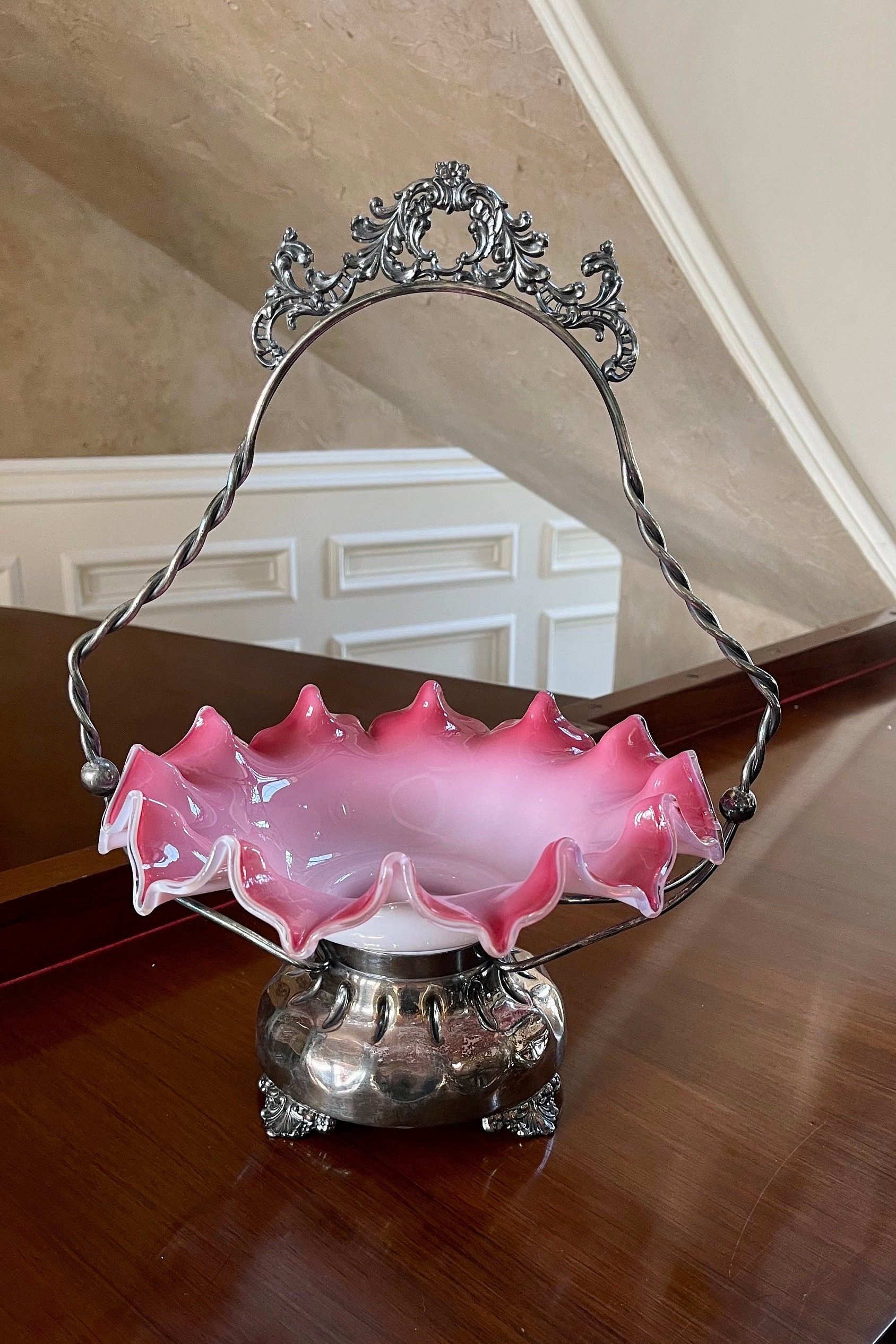 Antique Cranberry Glass Overlay Brides's Basket - Etsy