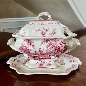 Mason’s Pink Transferware Soup Tureen And Underplate; Mason’s Watteau And Manchu