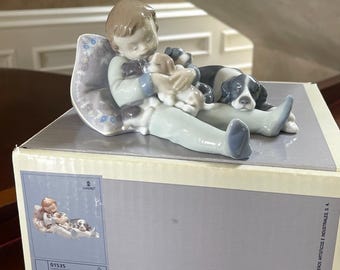 Lladro Sweet Dreams 1535 Porcelain Figurine Mint in Box; Lladro Boy and Puppies