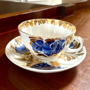 Lomonosov Porcelain Golden Garden Cup and Saucer Set Made in USSR