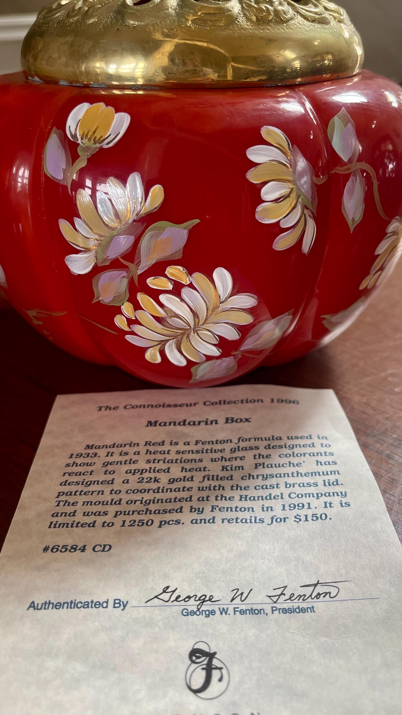 Fenton 1996 Connoisseur Collection Mabdarin Box Limited Edition