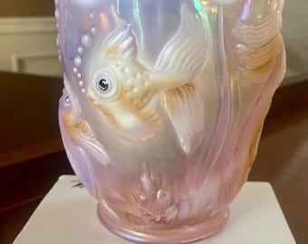 フェントンガラス アトランティス フィッシュ 花瓶 手描き; フェントン