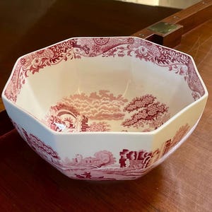 Rare Spode Pink Italian Large Octagonal Serving Bowl Made in England