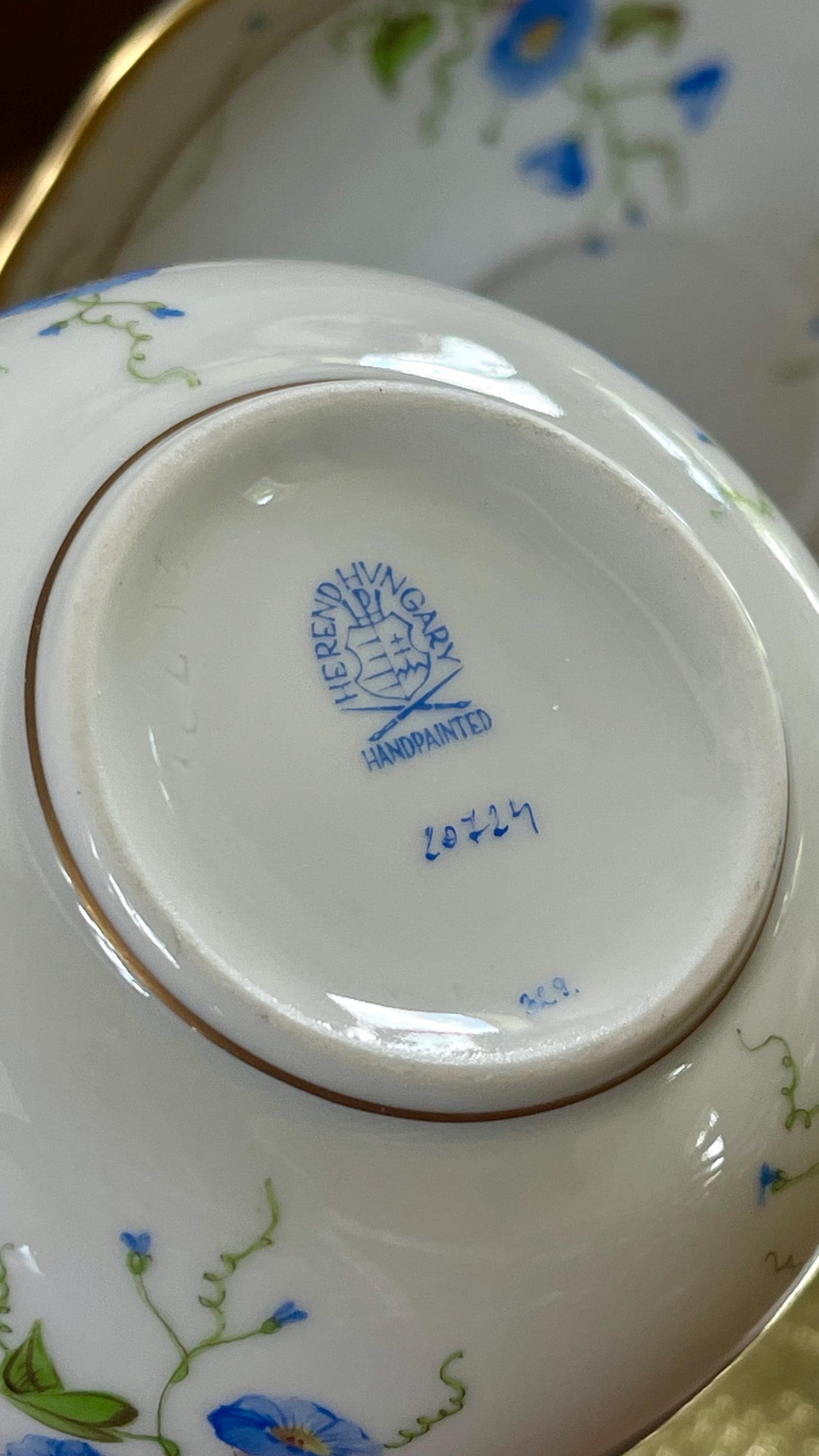 Herend Hungary Morning Glory Flat Cup and Saucer Set Mint