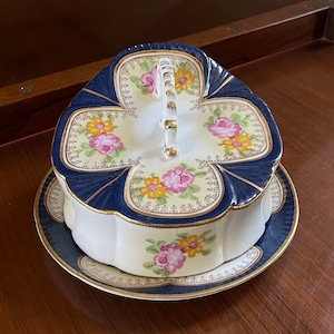 Hand Painted Porcelain Cheese Dish; Victorian Style Cheese Dish