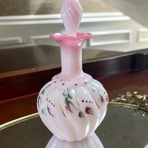 Fenton Rosalene Glass  Hand Painted Perfume Bottle