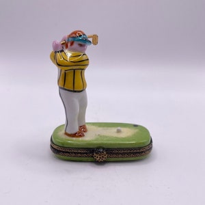 Chamart Limoges Porcelain Golfer; Limoges Trinket Box; Collectible Limoges; Limoges France; Hand Painted