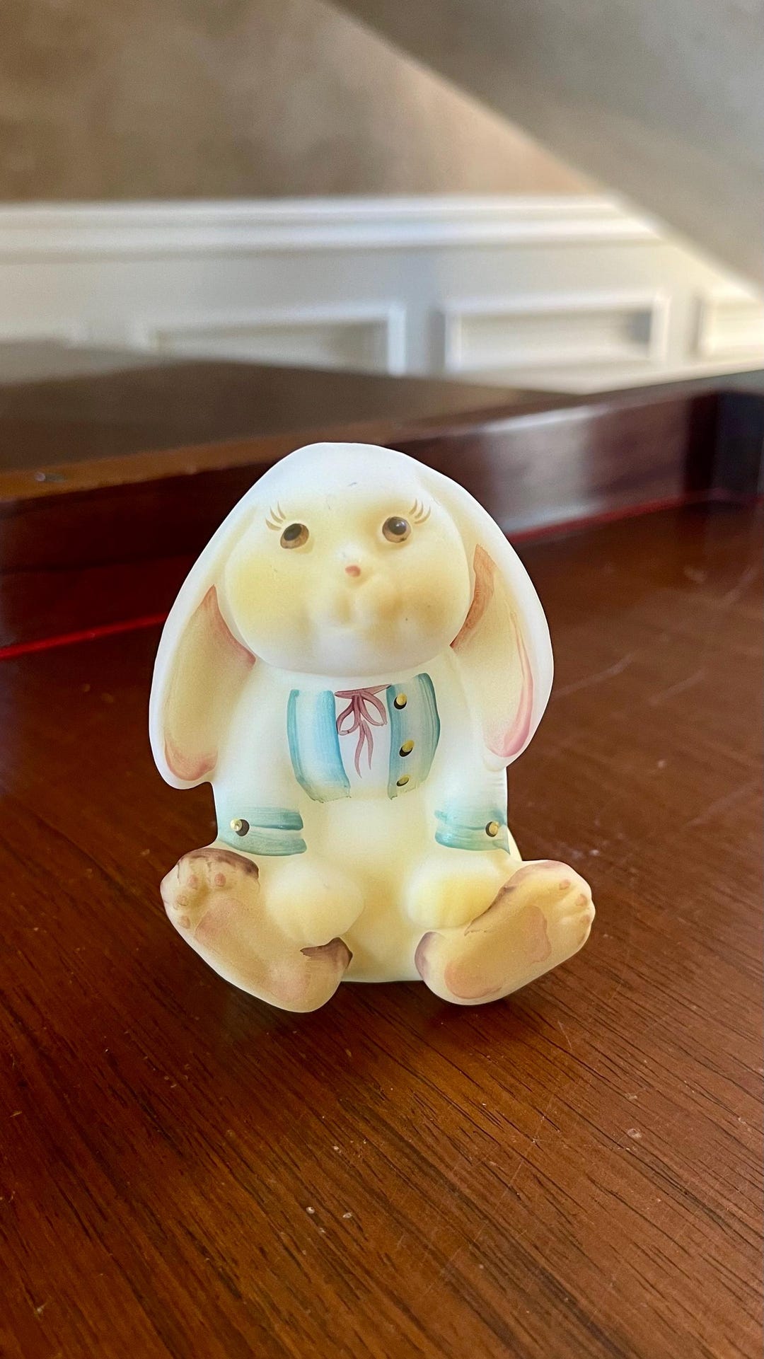 Fenton Glass Opal Satin Hand Painted Lop Ear Bunny Rabbit Figurine ...