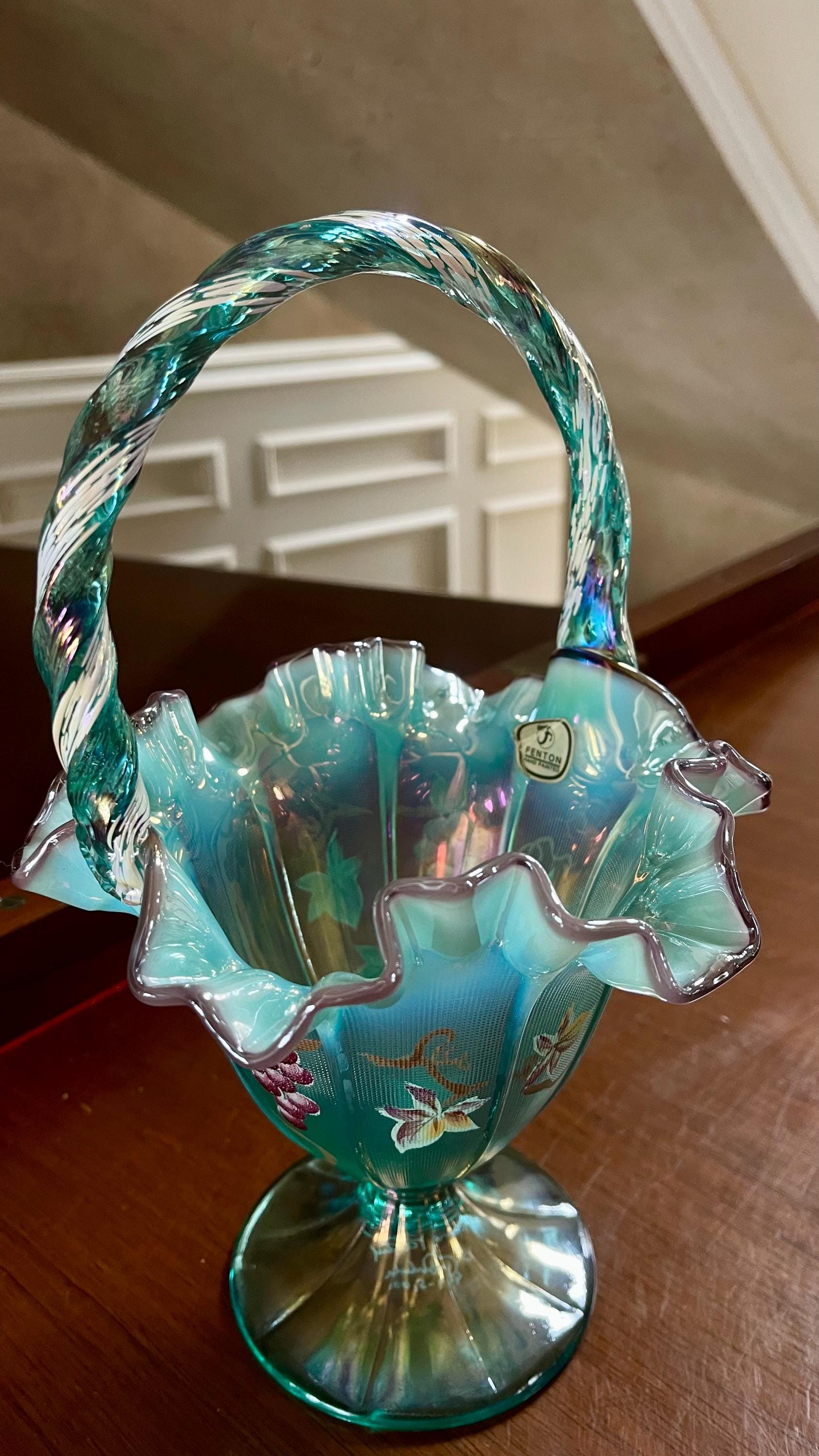 Fenton Glass Plum Crest 10.5” Hand Painted 1993 Limited