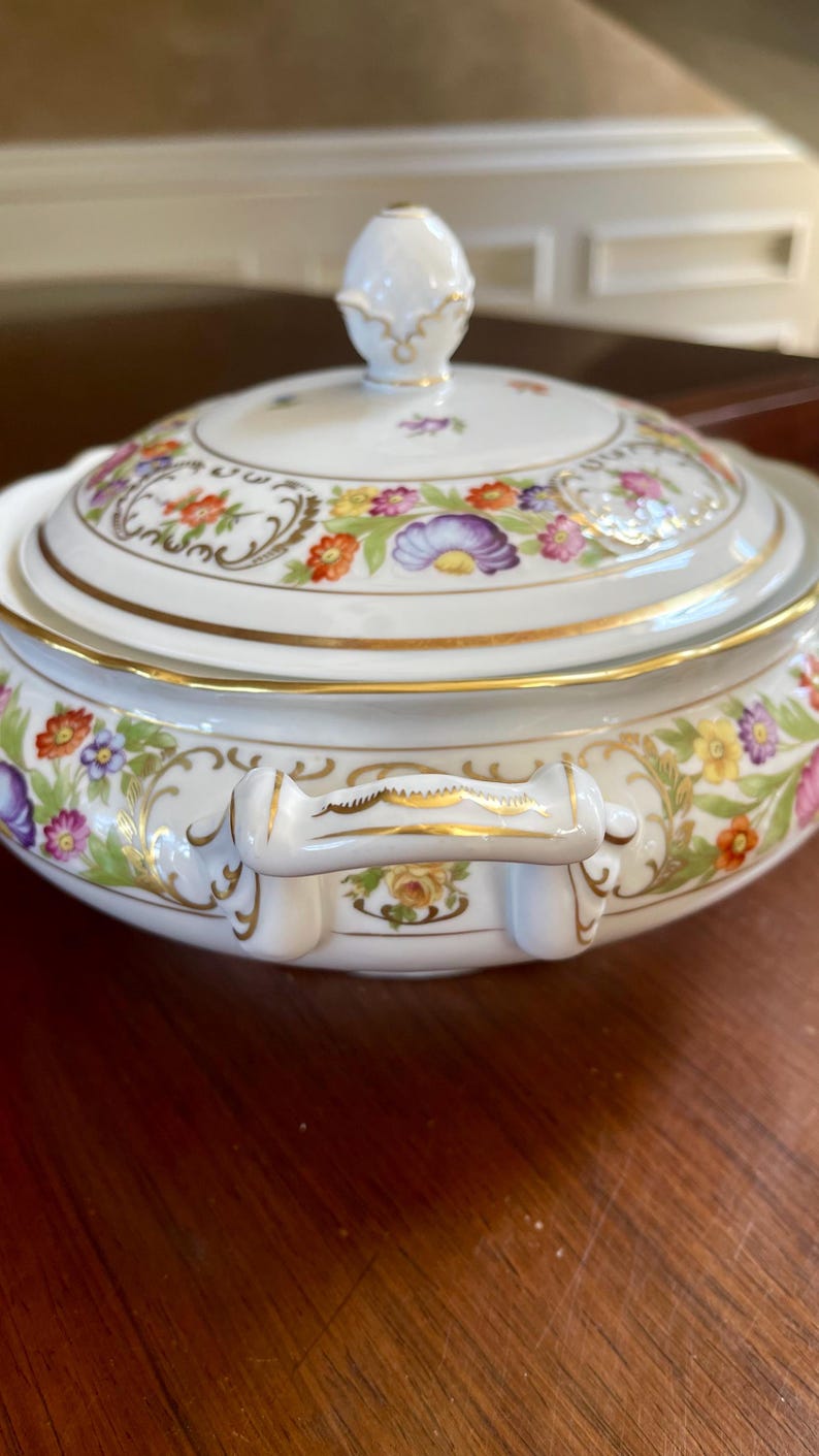 Schumann Bavaria Empress Dresden Flowers Round Covered Vegetable Bowl ...