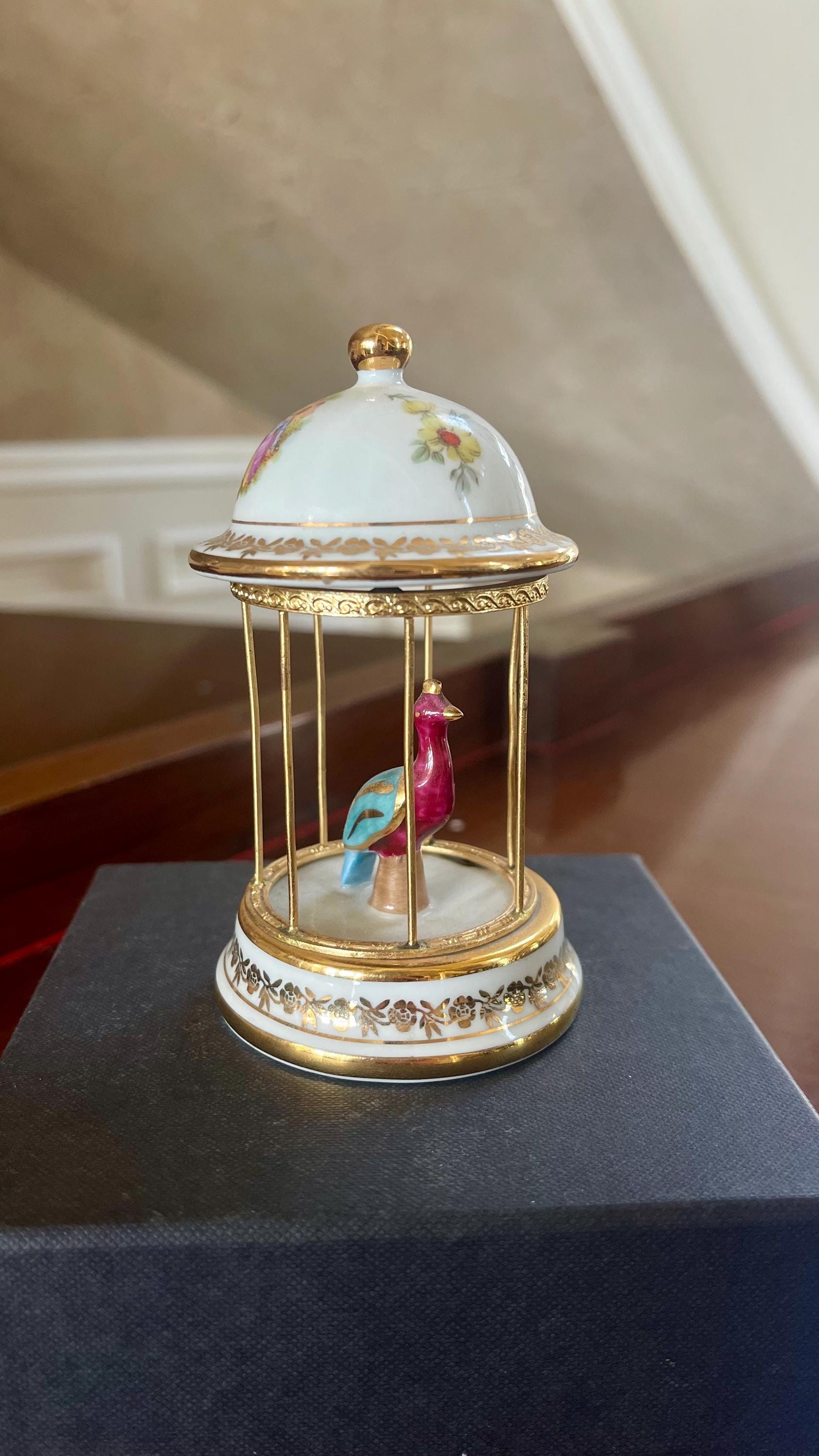 Limoges Peacoy Bird in Cage; Gold Gilt Limoges; Limoges Birdcage