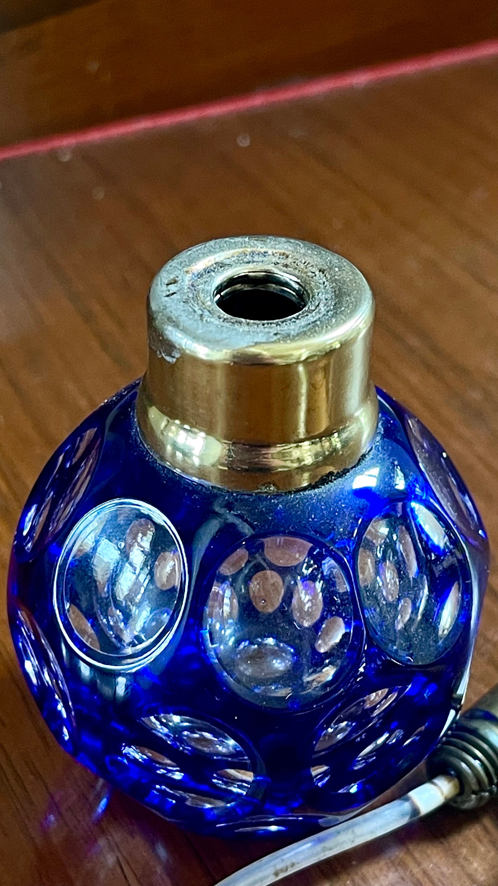 ハンドカットクリスタルコバルトブルーカットクリア香水瓶; ボヘミア