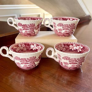 Juego de 4 tazas de té planas Spode Pink Tower, fabricadas en Inglaterra.