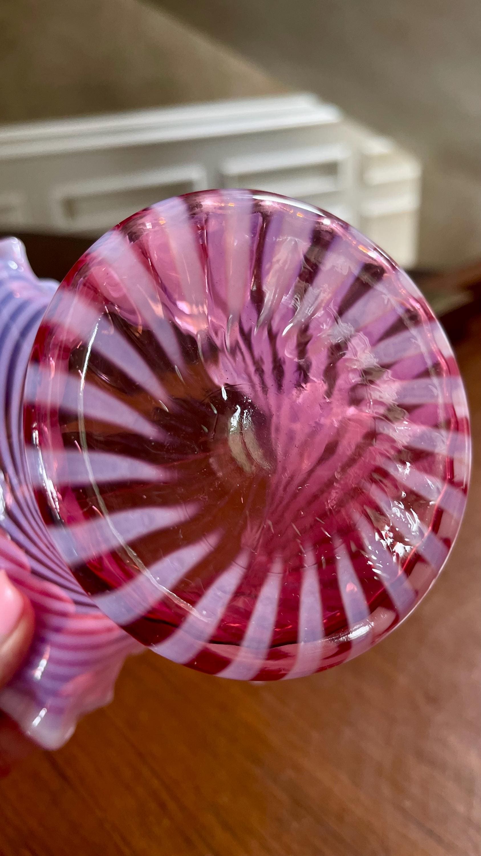 Fenton Glass Spiral Optic Cranberry Opalescent Top Hat Vase - Etsy