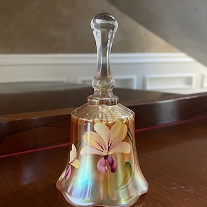Fenton Glass 2006 Dealer Showcase Exclusive Hand Painted Bell; Fenton Glass Golden Orchids Bell