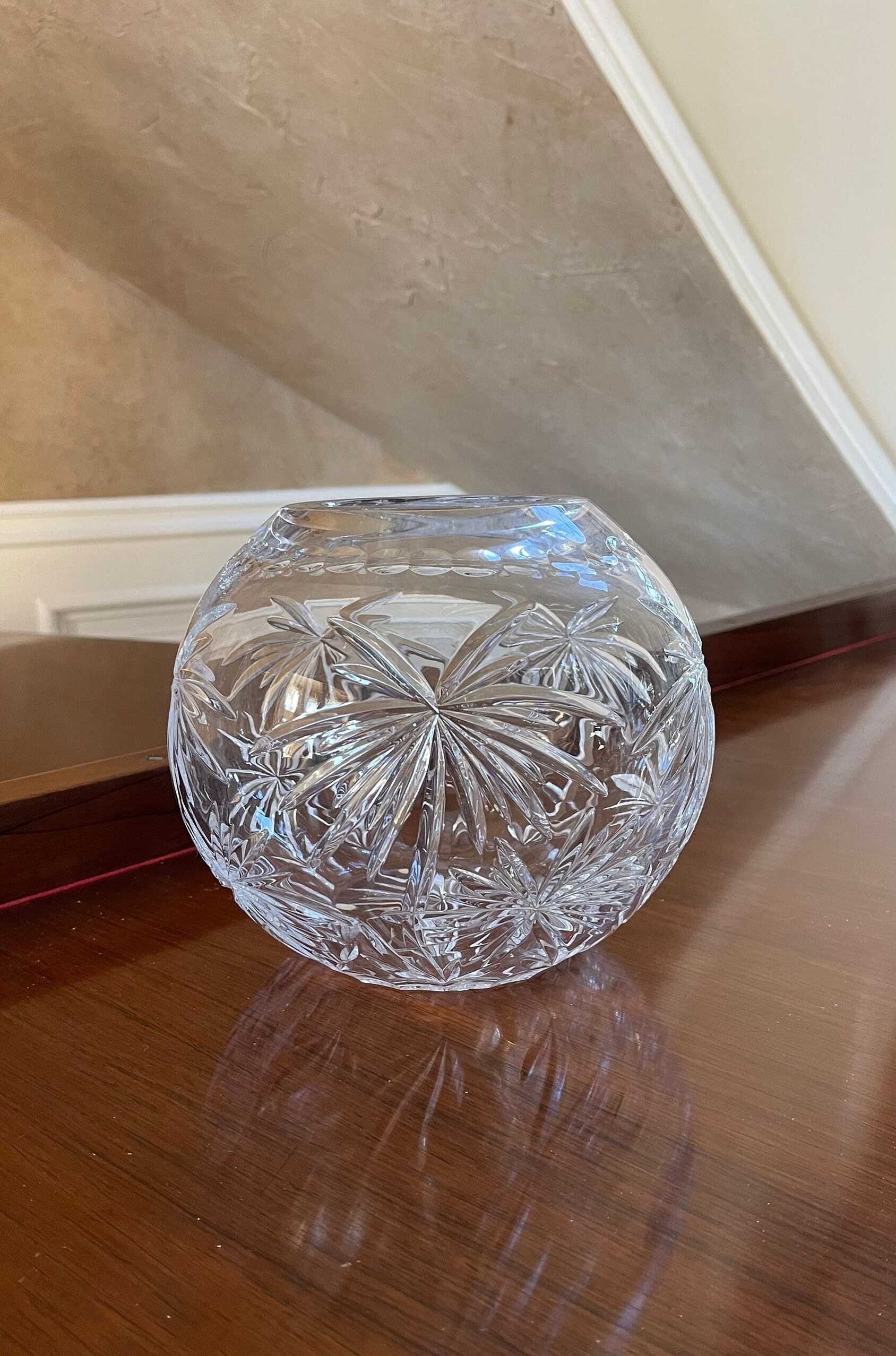 Large Hand Cut Lead Crystal Rose Bowl Crystal Candleholder Etsy