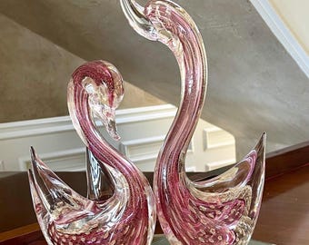 フォルミア社製、ムラーノ アート ガラス シルバー スワン フィギュア