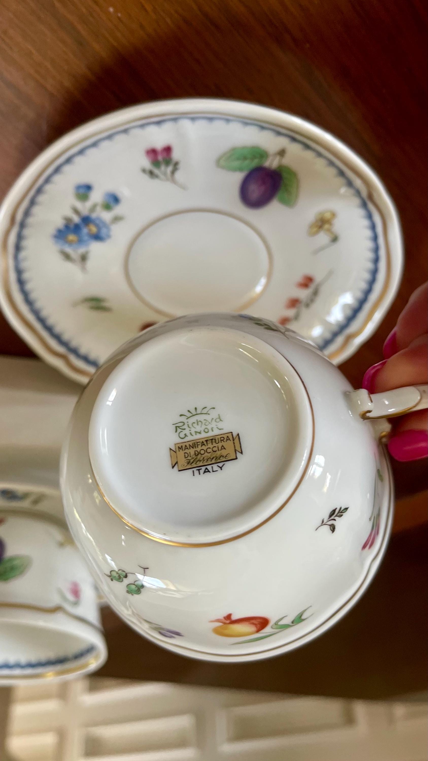 4 Pc. Richard Ginori Italian Fruits Cup and Saucer Sets Made in