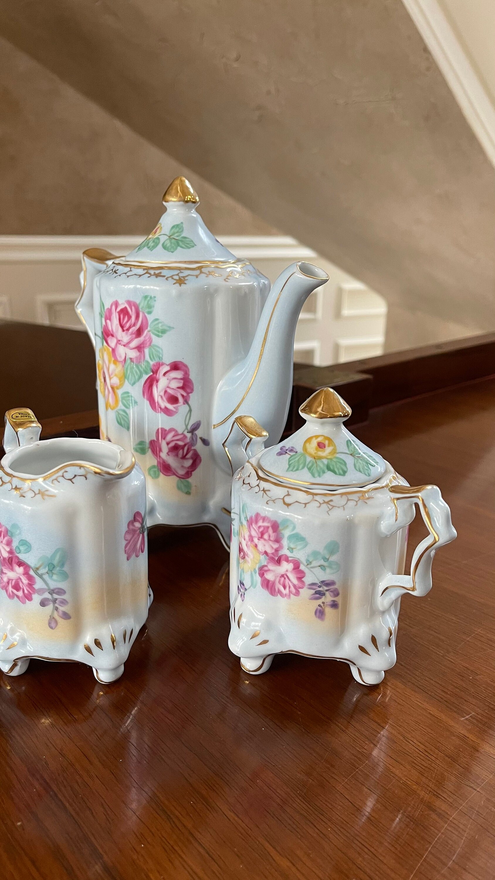 11 Pc. Set Antique Reproduction Victorian Style Porcelain Tea Etsy