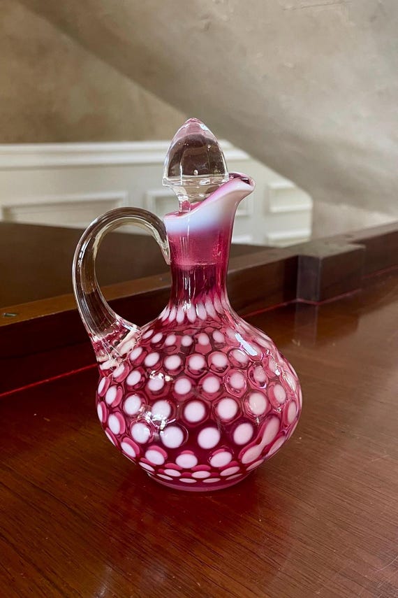 Fenton Glass Cranberry Opalescent Cruet - Etsy