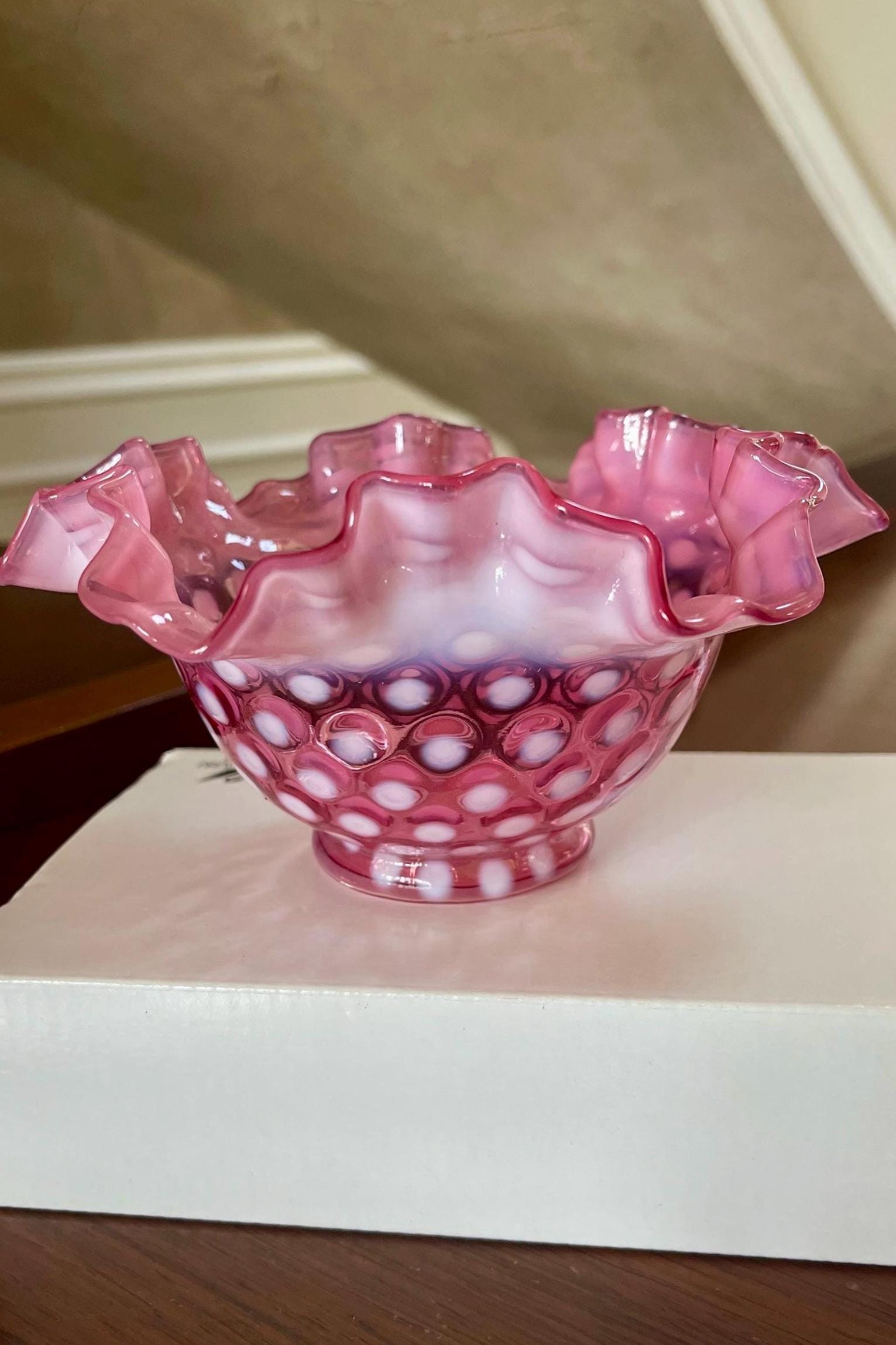 Fenton Glass Cranberry Opalescent Dot Optic Ruffle Top Bowl - Etsy