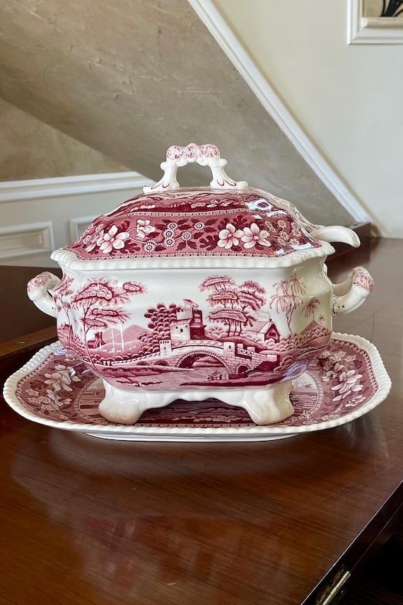 Spode England Pink Tower Large Covered Soup Tureen With Ladel and