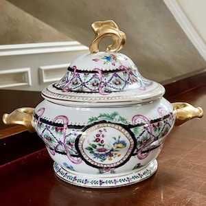 Vintage Dresden Style Porcelain Covered Bowl; Victorian Style Porcelain Tureen