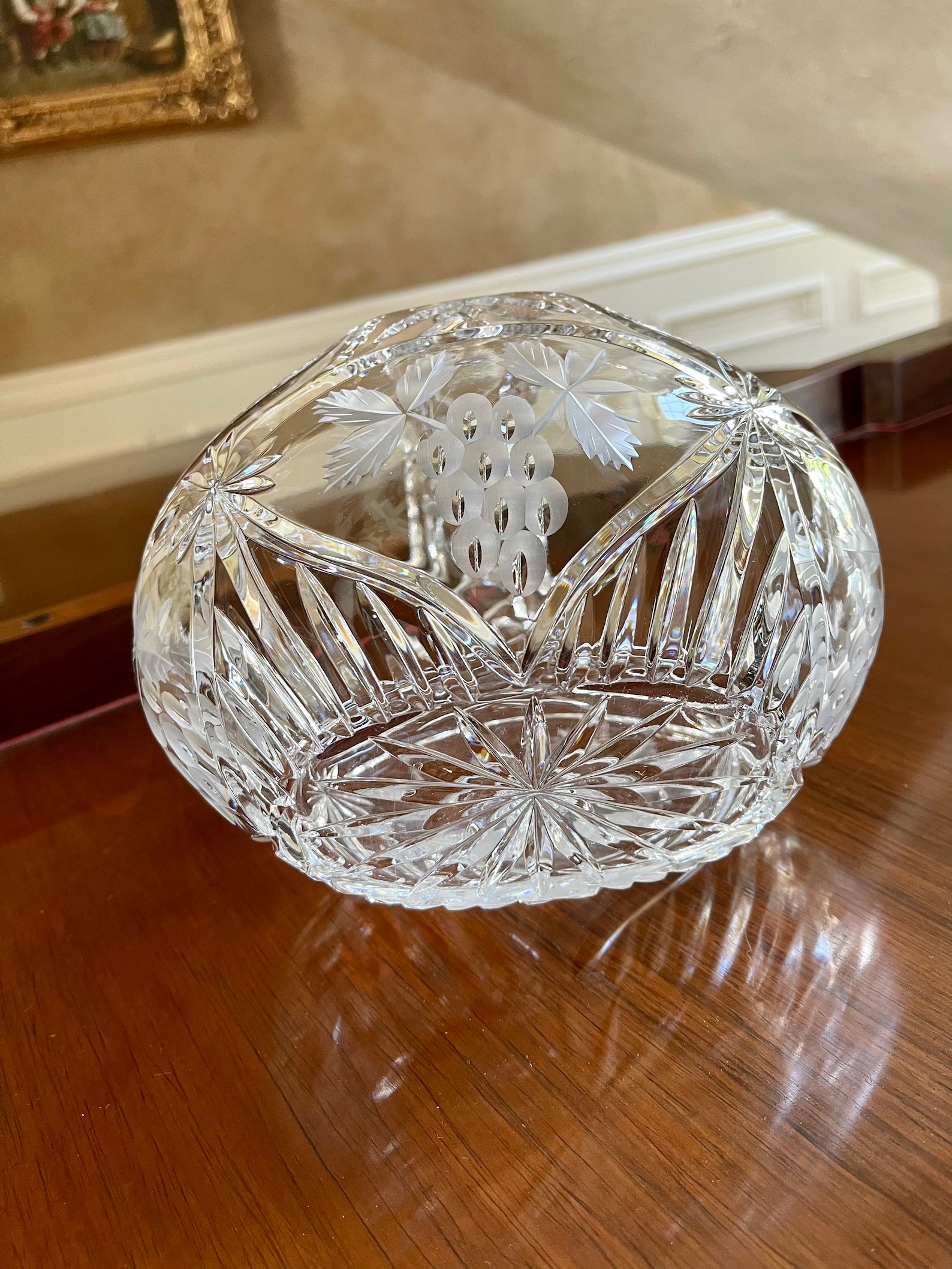 Vintage Hand Cut Lead Crystal Basket Grape Pattern Cut Etsy
