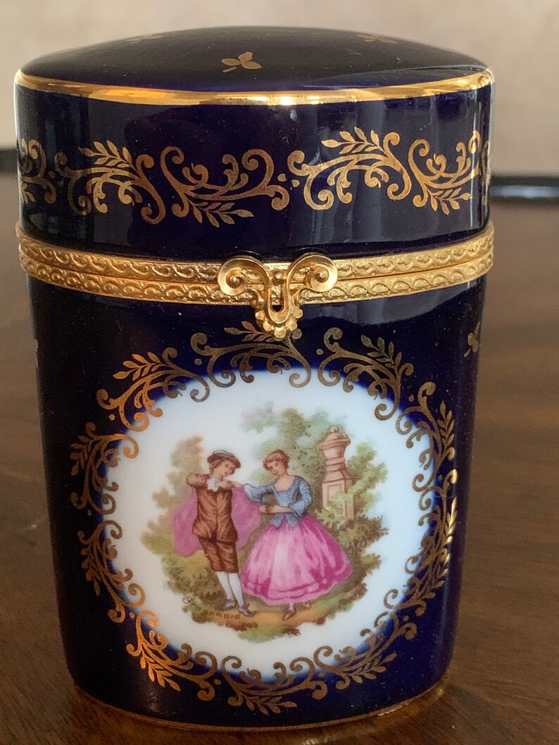 Large Limoges Cobalt Blue & 22k Gold Box Limoges Trinket Box Etsy