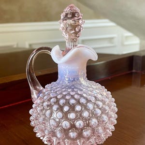 Vintage Fenton Glass Hobnail Pink Opalescent Cruet