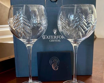 PAIR Waterford Crystal Christmas Night Balloon Wine Glasses