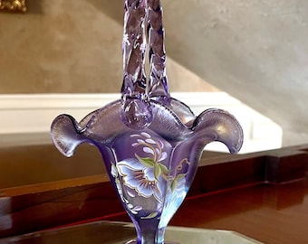 Vintage Fenton Plum Purple Cased Glass Vase | Ribbed Fluted Art